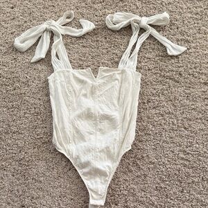 Free People Cream Bodysuit with Bow Straps